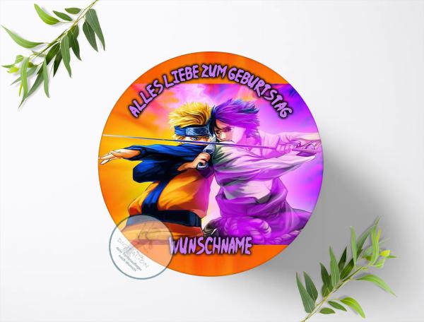 Naruto-and-Sasuke Tortenaufleger mit Wunschname,  Ø 20cm, 0074z