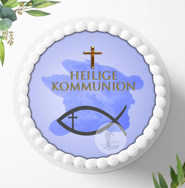 Kommunion Tortenaufleger mit Wunschname, Ø 20cm, 0184c