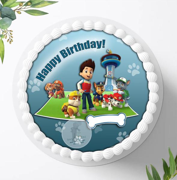 Preview: Paw Patrol Tortenaufleger mit Wunschnamen Ø 20cm, 0203c