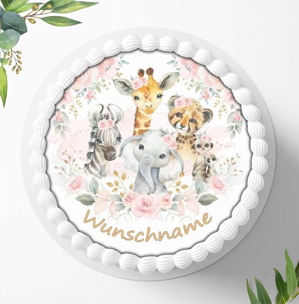 Dschungeltiere Safari Tortenaufleger mit Wunschnamen Ø 20cm, 0255z