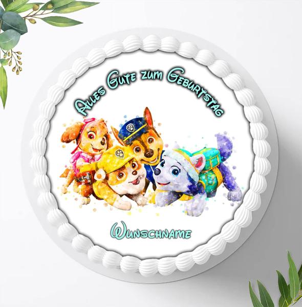 Preview: Paw Patrol Tortenaufleger mit Wunschnamen Ø 20cm, 0797z