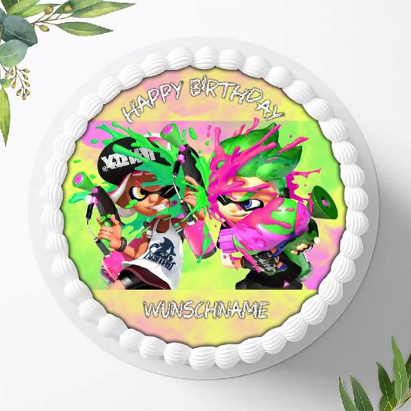 Splatoon Tortenaufleger mit Wunschname, Ø 20cm, 0974z