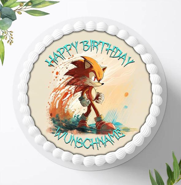 Preview: SONIC Tortenaufleger mit Wunschname, Ø 20cm, 1059z